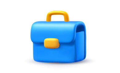 Vector illustration of blue color business brief case icon on white background. 3d cartoon style design of office work briefcase. Male work bag for portfolio and document with lock