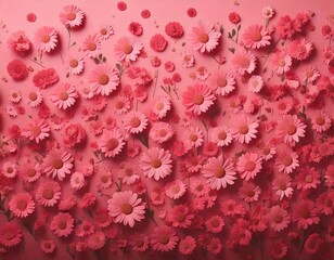 Pink floral arrangement covering a wall creates a vibrant, cheerful atmosphere