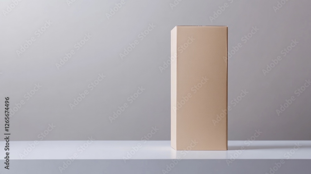 Poster tall rectangular carton mockup with glossy finish placed on smooth white surface with natural lighti