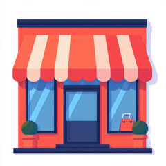 Obraz premium colorful storefront with red and white striped awning and shopping bag display