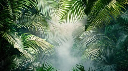 Lush Tropical Jungle Path with Mist