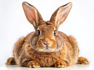 Obraz premium Cute Flemish Giant Rabbit Easter Bunny, White Background, Night Photography Stock Photo