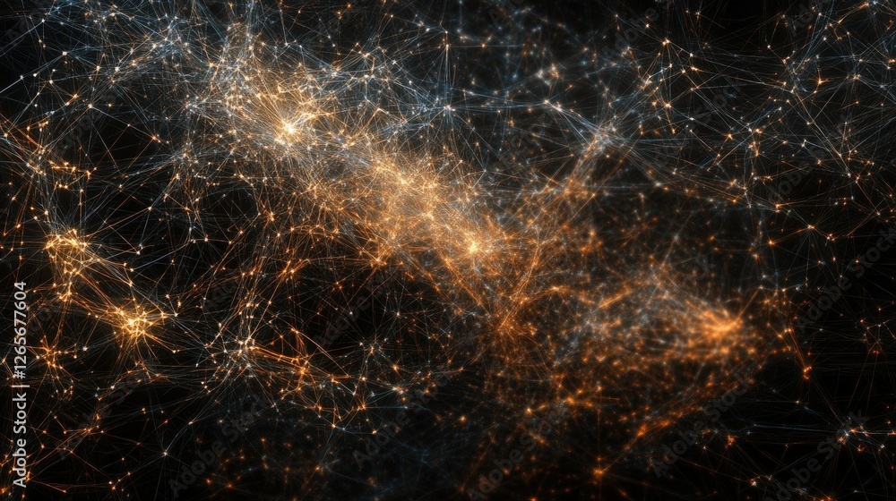 Poster an abstract web of interconnected points and lines, representing data flow and modern digital connec