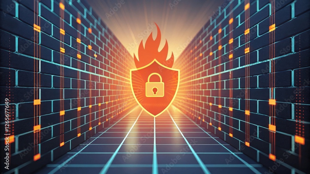 Aufkleber a burning shield with a padlock symbolizes data security and cybersecurity, representing the importa