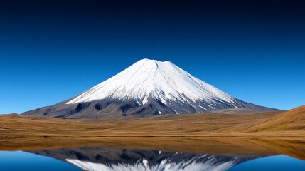 Majestic Snow-Capped Kronotsky Volcano Reflected in Calm Water