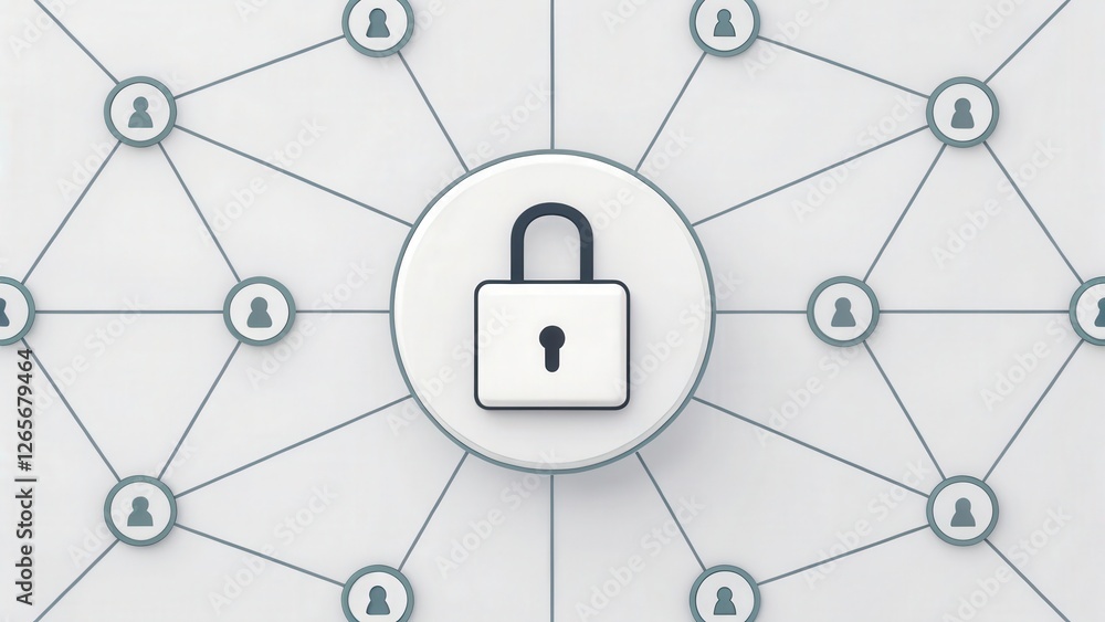Poster a padlock icon sits at the center of a network of interconnected people. the padlock symbolizes safe