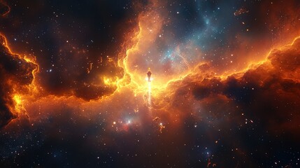 Fototapeta premium A star-powered spacecraft racing through a glowing nebula, its energy trails dazzling 
