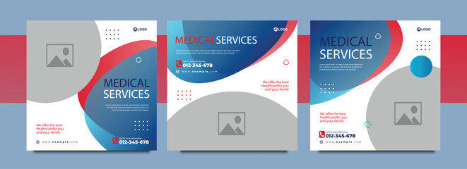 Medical and healthcare square banner template design. Dental care social media post. White background with blue shape. Suitable for social media post, and web ads.