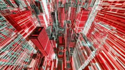 3d neon microchip city grid animation close spin