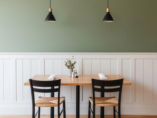 Scandinavianinspired twostory restaurant with neutral tones, clean lines, and a warm, welcoming atmosphere
