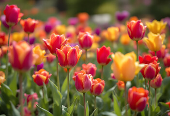 Tulips blooming in a garden. Gardening concept