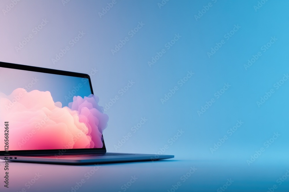 Aufkleber artistic stock photo of laptop screen with multiple participants in virtual meeting soft gradient ba