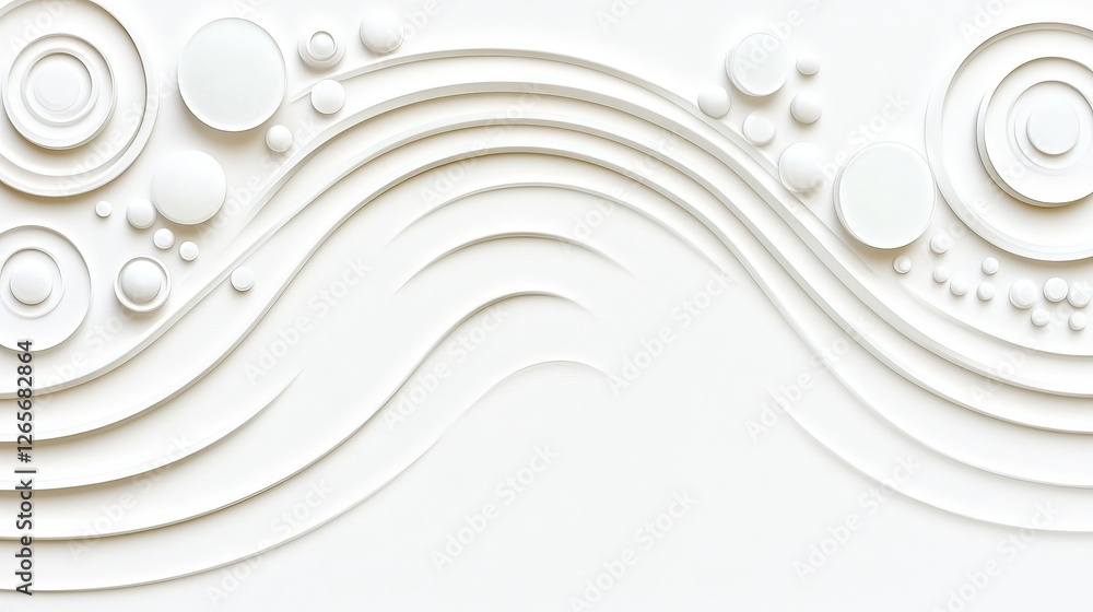 Aufkleber minimalist 3d white canvas with dotted patterns and curved lines