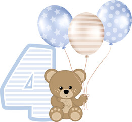 Adorable teddy Bear with number 4 for Birthday Party