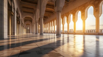 Majestic Architecture of Arched Hall with Sunlight and Shadows