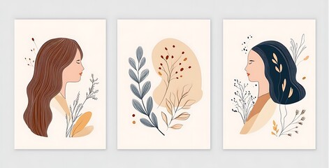 Minimalist line art set featuring three abstract female shapes