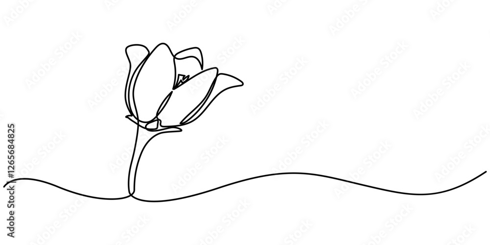 Poster spring snowdrop flower single line drawing with editable stroke and copy space, abstract bell shaped