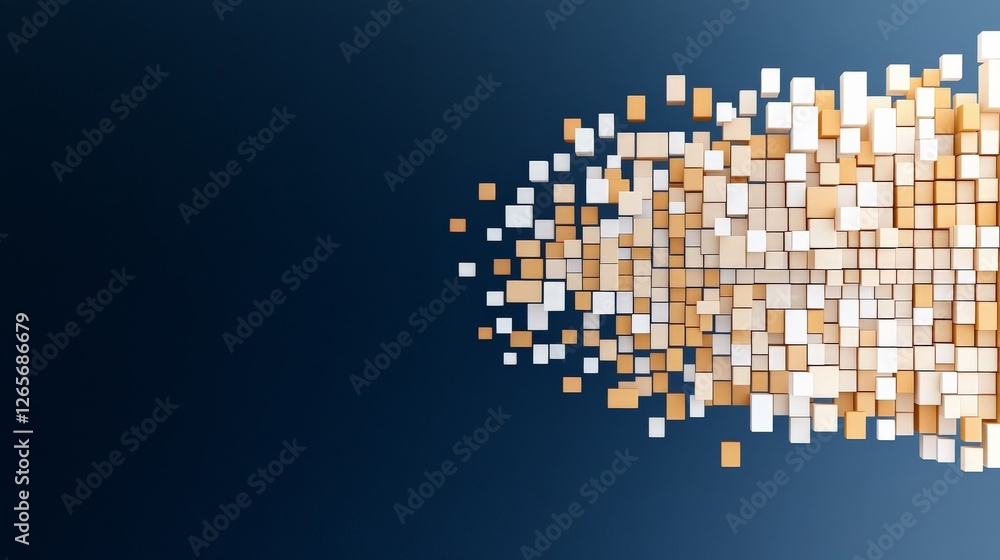 Poster abstract pixelated mosaic of decaying squares on dark background