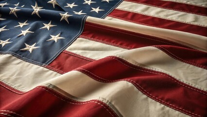 Fototapeta premium Close-up of American Flag Fabric Displaying Patriotism