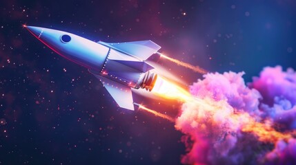 Fototapeta premium Cosmic Launch: A Rocket's Journey Through Vibrant Nebulae