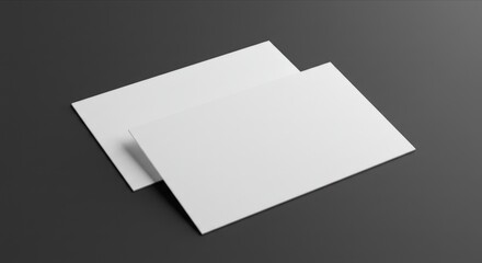 Two blank white business cards, slightly overlapping, on a dark gray background