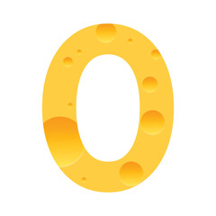 Cheese number zero symbol isolated on white