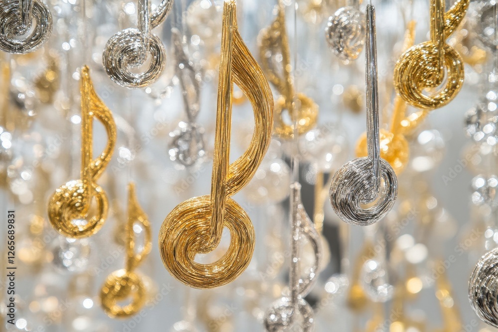 Aufkleber decorative musical notes hang elegantly in a creative display capturing light and imagination at an 
