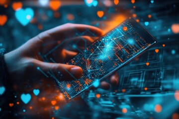 Futuristic mobile technology and social connection through digital interactions