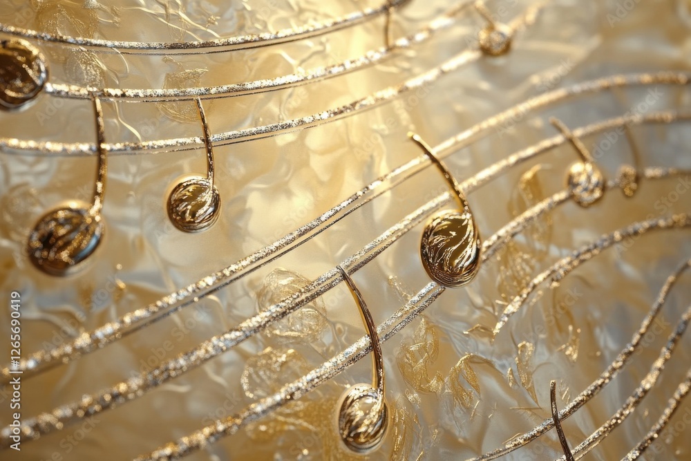 Poster decorative golden music notes on a soft beige background creating an elegant ambiance in a musical-t