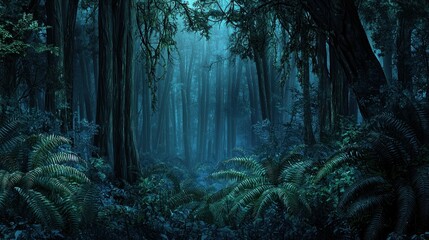 Fototapeta premium Misty, dark forest path, tranquil scene