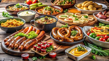 Delicious German midday meal: hearty lunch buffet with various dishes