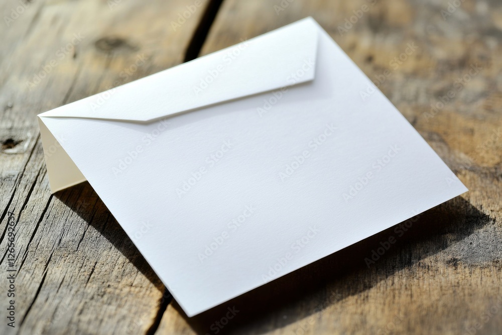 Aufkleber Simple white envelope resting on rustic wooden table in natural light