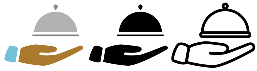 food serving icon, hand with food lid, simple flat style, illustration, logo sign symbol pictogram template, for ui or ux isolated on white for mobile app, editable