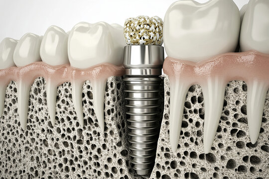 Dental Implant in Jawbone with Teeth, implant surgery, dentistry, tooth, oral surgery, healthcare
