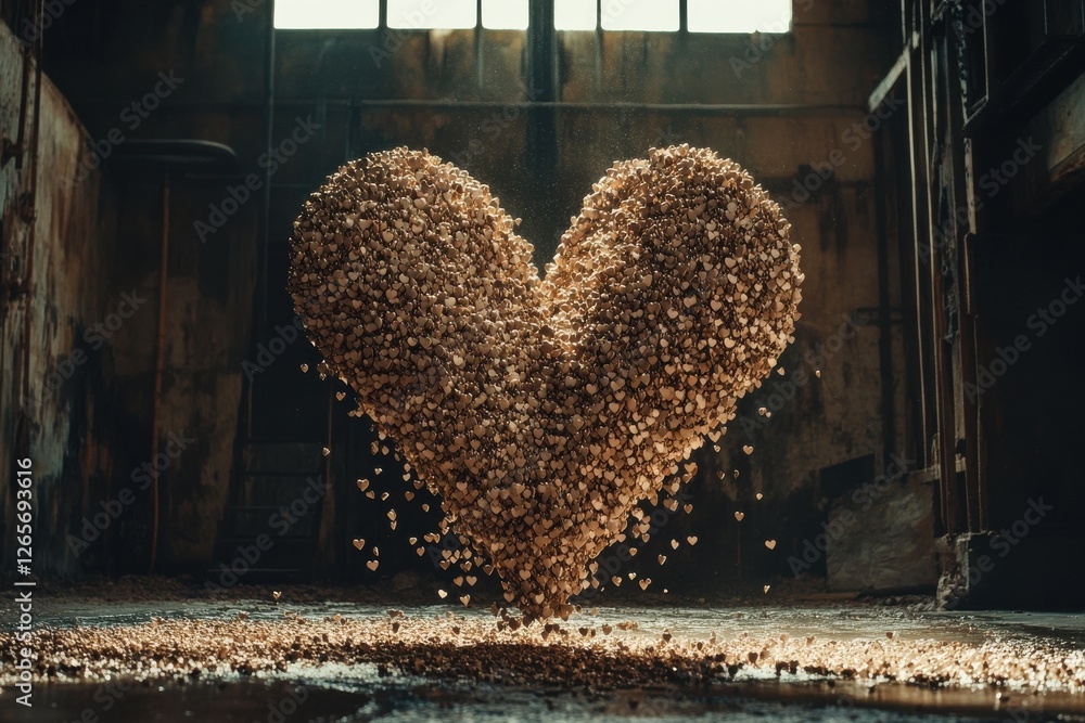 Aufkleber heart shape made of popcorn in an industrial space with soft light during the day