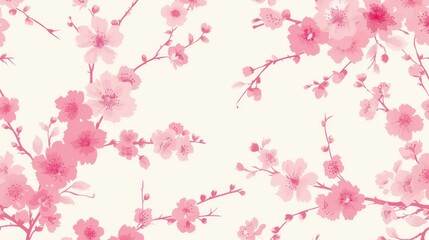 Pink Cherry Blossoms Watercolor Pattern