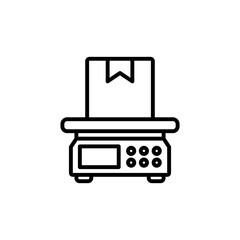 Package on scale, weight scale, platform weighing vector icon, simple flat style, illustration, logo sign symbol pictogram template, for ui or ux isolated on white for mobile app, editable