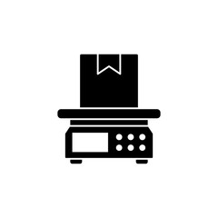 Package on scale, weight scale, platform weighing vector icon, simple flat style, illustration, logo sign symbol pictogram template, for ui or ux isolated on white for mobile app, editable