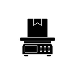 Package on scale, weight scale, platform weighing vector icon, simple flat style, illustration, logo sign symbol pictogram template, for ui or ux isolated on white for mobile app, editable