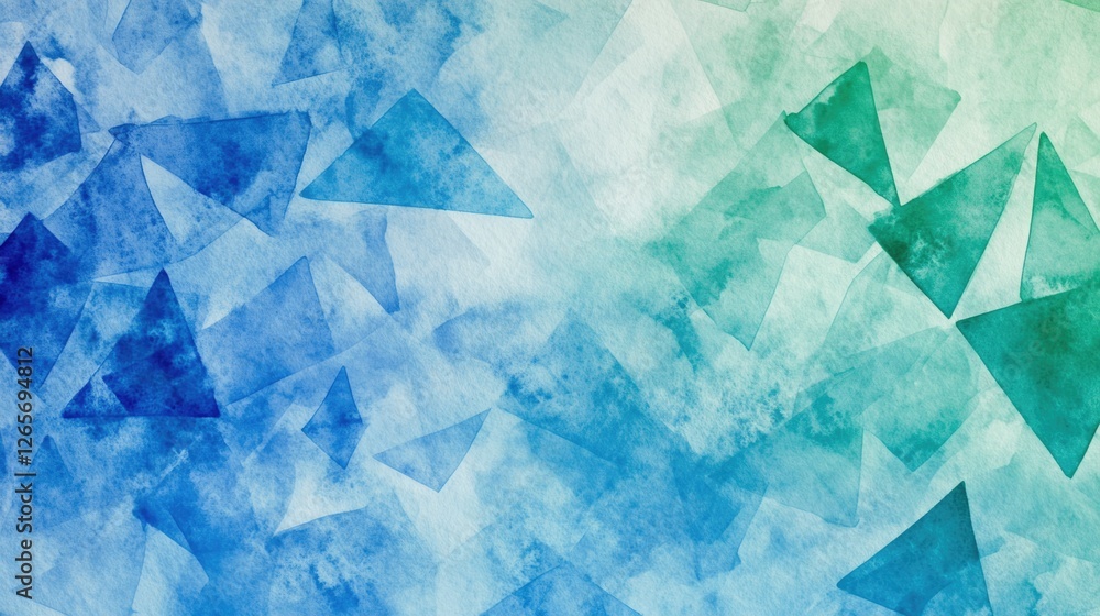 Poster Abstract geometric pattern with blue and green triangles on a gradient background, suitable for modern designs and futuristic concepts