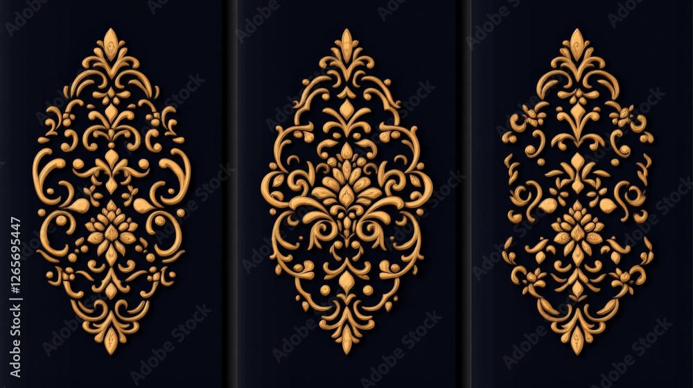 Aufkleber intricate vector damask patterns in rich gold on dark background