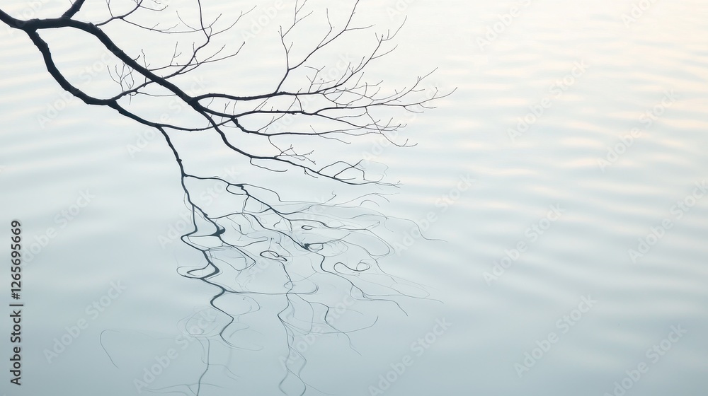 Poster shadows of tree branches cast on rippling water, creating a serene natural reflection scene
