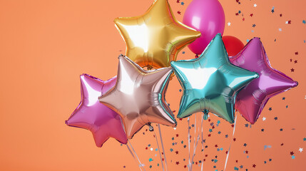 星型のアルミ風船とコンフェッティ