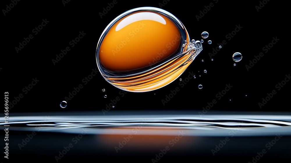Poster shimmering 3d rendering of a liquid bubble in mid-air display