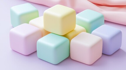 Fototapeta premium Pastel colored cubes stacked on a soft background