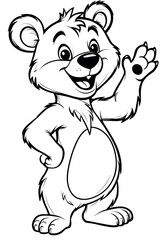 Naklejka premium Friendly Cartoon Bear Line Drawing for Kids Coloring Book Pages