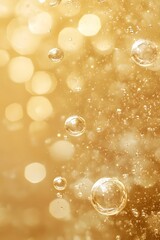 Elegant Champagne Bubbles Against Soft-Focus Golden Background