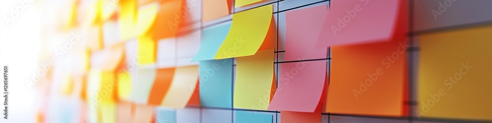 Poster colorful sticky notes with reminders and ideas hung on a white background