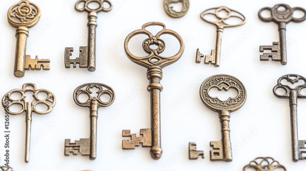 Poster a collection of vintage keys arranged on a surface