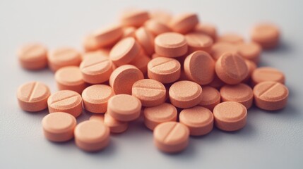 A collection of orange pills arranged on a flat surface